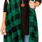 Womens Plaid Open Front Sweaters Sleeveless Duster Cardigans Drape Lightweight Vest Coat with Pockets